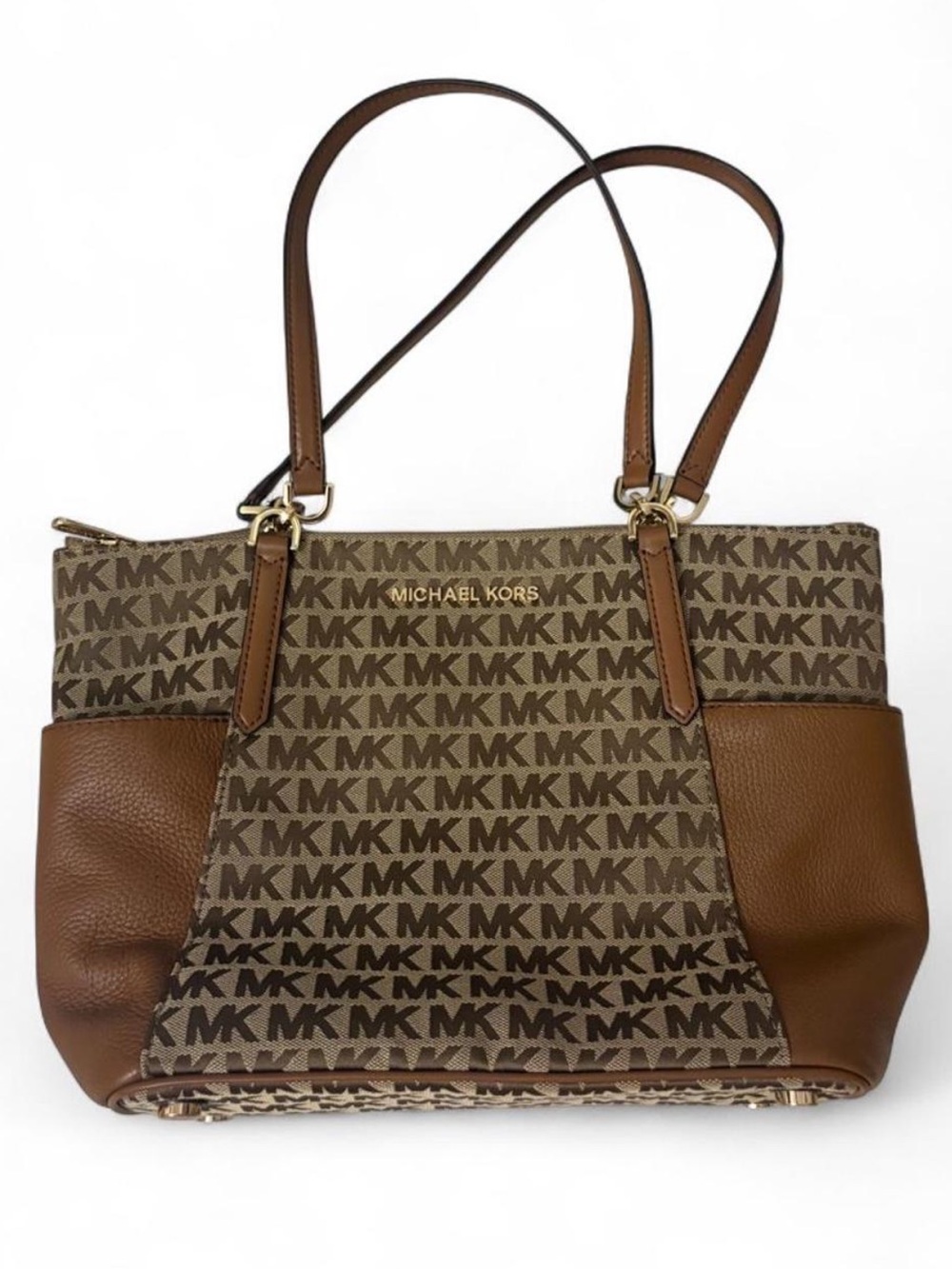 Michael Kors Brown and Tan MK Logo Tote Purse